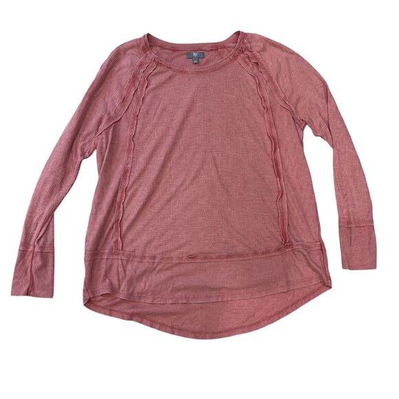 True Craft Waffle Knit Tee Women's Size Large Red Long Sleeves High Low Hem - Picture 1 of 8